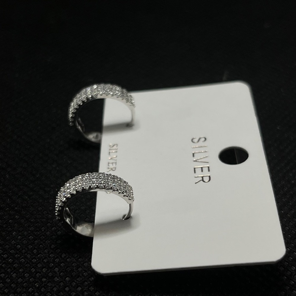 925 Sterling Silver  Huggie‎ Hoop Earrings 15mm P - Picture 3 of 6